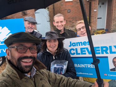 James Cleverly with activists in Great Yeldham